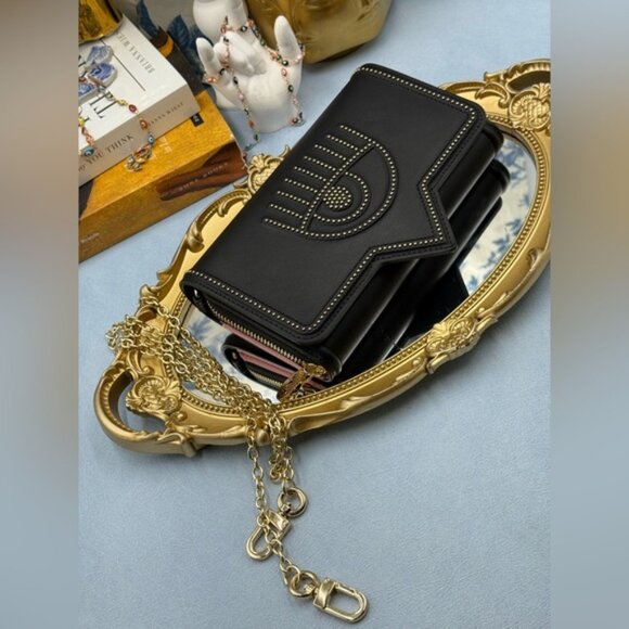 🆕 CHIARA FERRAGNI 🧿 NIB Studded Eyelike Motif Wallet on Chain Link - Black - Picture 15 of 15